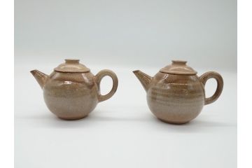 九世　坂高麗左衛門　萩焼　急須1対(共箱付き、茶器、茶壷、茶道具、坂窯)(R-062464)