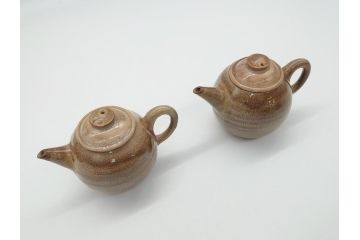 九世　坂高麗左衛門　萩焼　急須1対(共箱付き、茶器、茶壷、茶道具、坂窯)(R-062464)