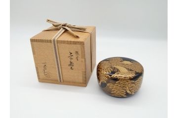 輪島塗　茶平一斎作　塩釜　住吉　高蒔絵　梨子地　平棗(共箱付き、木製、茶道具)(R-062466)