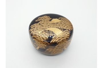 輪島塗　茶平一斎作　塩釜　住吉　高蒔絵　梨子地　平棗(共箱付き、木製、茶道具)(R-062466)