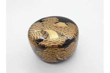 輪島塗　茶平一斎作　塩釜　住吉　高蒔絵　梨子地　平棗(共箱付き、木製、茶道具)(R-062466)