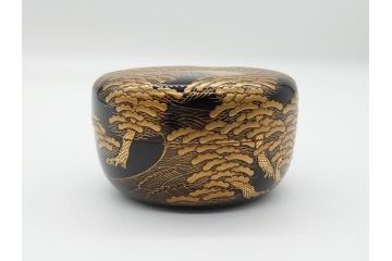 輪島塗　茶平一斎作　塩釜　住吉　高蒔絵　梨子地　平棗(共箱付き、木製、茶道具)(R-062466)