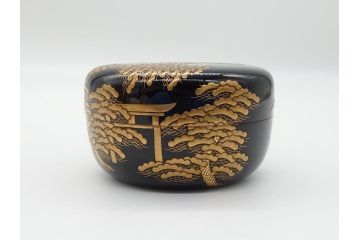 輪島塗　茶平一斎作　塩釜　住吉　高蒔絵　梨子地　平棗(共箱付き、木製、茶道具)(R-062466)
