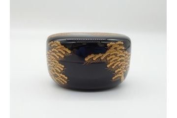 輪島塗　茶平一斎作　塩釜　住吉　高蒔絵　梨子地　平棗(共箱付き、木製、茶道具)(R-062466)