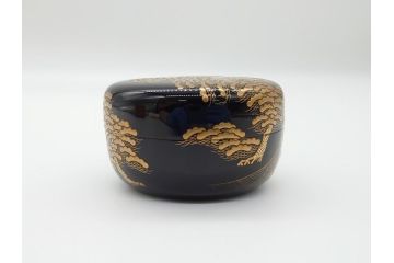 輪島塗　茶平一斎作　塩釜　住吉　高蒔絵　梨子地　平棗(共箱付き、木製、茶道具)(R-062466)