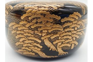 輪島塗　茶平一斎作　塩釜　住吉　高蒔絵　梨子地　平棗(共箱付き、木製、茶道具)(R-062466)