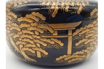 輪島塗　茶平一斎作　塩釜　住吉　高蒔絵　梨子地　平棗(共箱付き、木製、茶道具)(R-062466)