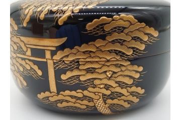 輪島塗　茶平一斎作　塩釜　住吉　高蒔絵　梨子地　平棗(共箱付き、木製、茶道具)(R-062466)