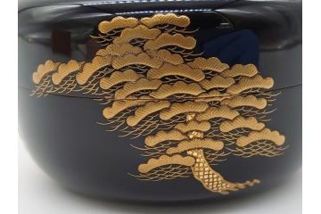 輪島塗　茶平一斎作　塩釜　住吉　高蒔絵　梨子地　平棗(共箱付き、木製、茶道具)(R-062466)