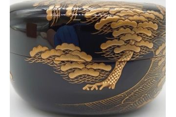輪島塗　茶平一斎作　塩釜　住吉　高蒔絵　梨子地　平棗(共箱付き、木製、茶道具)(R-062466)