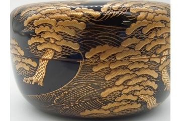 輪島塗　茶平一斎作　塩釜　住吉　高蒔絵　梨子地　平棗(共箱付き、木製、茶道具)(R-062466)