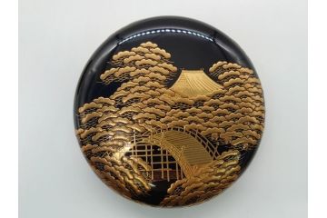 輪島塗　茶平一斎作　塩釜　住吉　高蒔絵　梨子地　平棗(共箱付き、木製、茶道具)(R-062466)