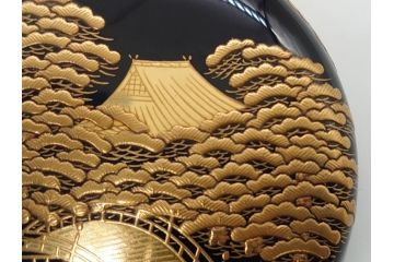 輪島塗　茶平一斎作　塩釜　住吉　高蒔絵　梨子地　平棗(共箱付き、木製、茶道具)(R-062466)