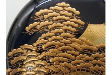 輪島塗　茶平一斎作　塩釜　住吉　高蒔絵　梨子地　平棗(共箱付き、木製、茶道具)(R-062466)