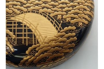 輪島塗　茶平一斎作　塩釜　住吉　高蒔絵　梨子地　平棗(共箱付き、木製、茶道具)(R-062466)