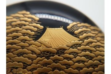 輪島塗　茶平一斎作　塩釜　住吉　高蒔絵　梨子地　平棗(共箱付き、木製、茶道具)(R-062466)
