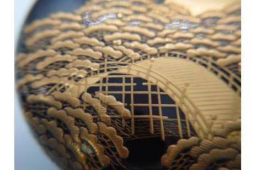 輪島塗　茶平一斎作　塩釜　住吉　高蒔絵　梨子地　平棗(共箱付き、木製、茶道具)(R-062466)