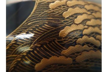 輪島塗　茶平一斎作　塩釜　住吉　高蒔絵　梨子地　平棗(共箱付き、木製、茶道具)(R-062466)