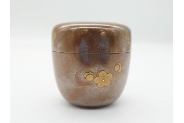 蒔絵師　西條一斉　高蒔絵　梨地　氷梅　中棗(茶道具、茶入、漆器、木製、共箱付き)(R-062467)