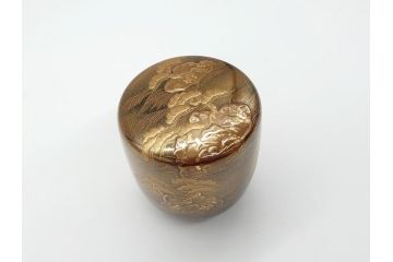 極上品!　吉田華正作　十二代　中誠宗也　尋牛斎書付　松島　蒔絵　金粉溜　内梨子地　大棗(在判あり、共箱付き、外箱付き、茶道具、茶入、茶筒)(R-062470)