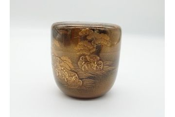 極上品!　吉田華正作　十二代　中誠宗也　尋牛斎書付　松島　蒔絵　金粉溜　内梨子地　大棗(在判あり、共箱付き、外箱付き、茶道具、茶入、茶筒)(R-062470)