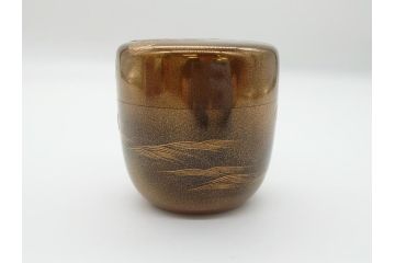 極上品!　吉田華正作　十二代　中誠宗也　尋牛斎書付　松島　蒔絵　金粉溜　内梨子地　大棗(在判あり、共箱付き、外箱付き、茶道具、茶入、茶筒)(R-062470)