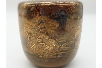 極上品!　吉田華正作　十二代　中誠宗也　尋牛斎書付　松島　蒔絵　金粉溜　内梨子地　大棗(在判あり、共箱付き、外箱付き、茶道具、茶入、茶筒)(R-062470)