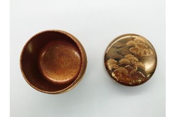 極上品!　吉田華正作　十二代　中誠宗也　尋牛斎書付　松島　蒔絵　金粉溜　内梨子地　大棗(在判あり、共箱付き、外箱付き、茶道具、茶入、茶筒)(R-062470)