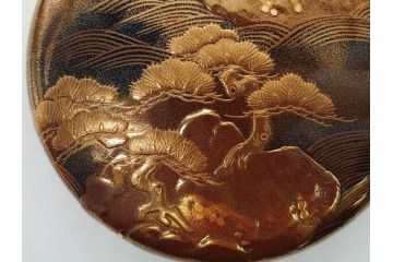 極上品!　吉田華正作　十二代　中誠宗也　尋牛斎書付　松島　蒔絵　金粉溜　内梨子地　大棗(在判あり、共箱付き、外箱付き、茶道具、茶入、茶筒)(R-062470)