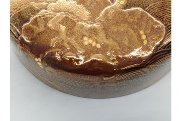 極上品!　吉田華正作　十二代　中誠宗也　尋牛斎書付　松島　蒔絵　金粉溜　内梨子地　大棗(在判あり、共箱付き、外箱付き、茶道具、茶入、茶筒)(R-062470)