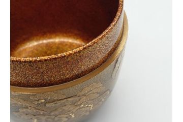 極上品!　吉田華正作　十二代　中誠宗也　尋牛斎書付　松島　蒔絵　金粉溜　内梨子地　大棗(在判あり、共箱付き、外箱付き、茶道具、茶入、茶筒)(R-062470)
