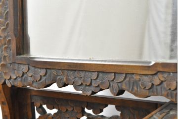 和製ビンテージ　軽井沢彫り　隅々まで施された桜の意匠が目を惹く収納付き姿見(ミラー、ドレッサー、鏡台、ヴィンテージ)(R-062475)