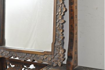 和製ビンテージ　軽井沢彫り　隅々まで施された桜の意匠が目を惹く収納付き姿見(ミラー、ドレッサー、鏡台、ヴィンテージ)(R-062475)