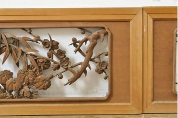 アンティーク建具　彫刻師　山本栄雲作　竹　梅　鳥　花　彫刻欄間2枚セット(明かり取り、明り取り)(R-062479)