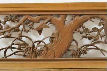 アンティーク建具　彫刻師　山本栄雲作　竹　梅　鳥　花　彫刻欄間2枚セット(明かり取り、明り取り)(R-062479)