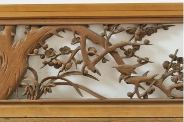 アンティーク建具　彫刻師　山本栄雲作　竹　梅　鳥　花　彫刻欄間2枚セット(明かり取り、明り取り)(R-062479)