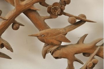 アンティーク建具　彫刻師　山本栄雲作　竹　梅　鳥　花　彫刻欄間2枚セット(明かり取り、明り取り)(R-062479)
