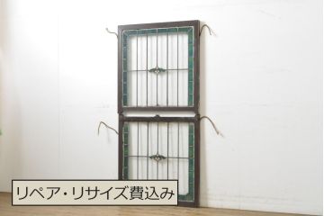 アンティーク建具　ステンドグラスがアクセントの上げ下げ窓(ガラス窓、建具)(R-062480)