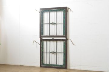 アンティーク建具　ステンドグラスがアクセントの上げ下げ窓(ガラス窓、建具)(R-062480)