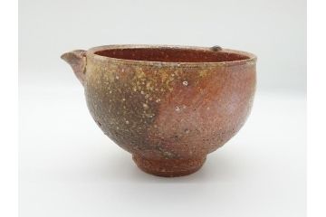 人間国宝　島岡達三　益子焼　窯変　象嵌　5.8寸　約17.4cm　縄文片口(鉢、共箱付き、和食器、和皿、五寸八分、民芸陶器)(R-062482)