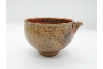 人間国宝　島岡達三　益子焼　窯変　象嵌　5.8寸　約17.4cm　縄文片口(鉢、共箱付き、和食器、和皿、五寸八分、民芸陶器)(R-062482)