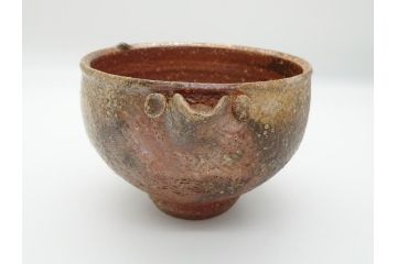 人間国宝　島岡達三　益子焼　窯変　象嵌　5.8寸　約17.4cm　縄文片口(鉢、共箱付き、和食器、和皿、五寸八分、民芸陶器)(R-062482)