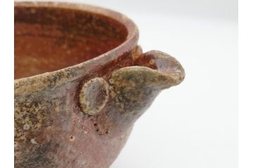 人間国宝　島岡達三　益子焼　窯変　象嵌　5.8寸　約17.4cm　縄文片口(鉢、共箱付き、和食器、和皿、五寸八分、民芸陶器)(R-062482)