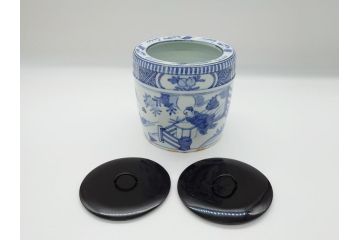 丹山窯　小峠葛芳　古染付写　水指(茶道具、共箱付き、外箱付き)(R-062483)