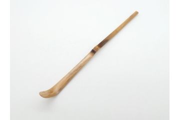 茶杓師　宝林寺　影林宗篤　福本積應書付　下削　銘入茶杓　浸竹クネ(竹、茶道具、筒付き、共箱付き、外箱付き)(R-062486)