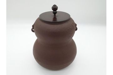 昭和58年　御釜師　名越弥五郎　唐銅蓋　瓢箪釜(水指、壺、壷、茶道具、共箱付き)(R-062489)