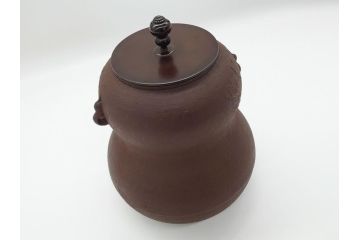 昭和58年　御釜師　名越弥五郎　唐銅蓋　瓢箪釜(水指、壺、壷、茶道具、共箱付き)(R-062489)