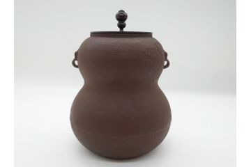昭和58年　御釜師　名越弥五郎　唐銅蓋　瓢箪釜(水指、壺、壷、茶道具、共箱付き)(R-062489)