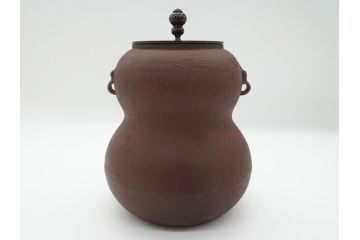 昭和58年　御釜師　名越弥五郎　唐銅蓋　瓢箪釜(水指、壺、壷、茶道具、共箱付き)(R-062489)