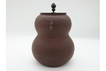 昭和58年　御釜師　名越弥五郎　唐銅蓋　瓢箪釜(水指、壺、壷、茶道具、共箱付き)(R-062489)
